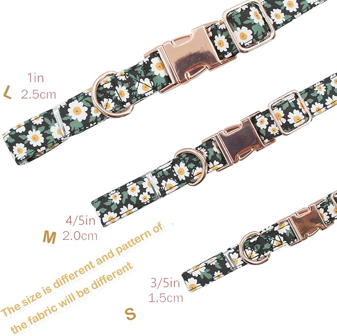Metal Buckle Dog Collar, Durable Adjustable Dog Collar Soft for Small Medium Large Dogs (001-Black Flower, S(10-14in)