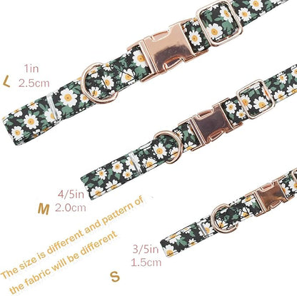 Metal Buckle Dog Collar, Durable Adjustable Dog Collar Soft for Small Medium Large Dogs (001-Black Flower, S(10-14in)