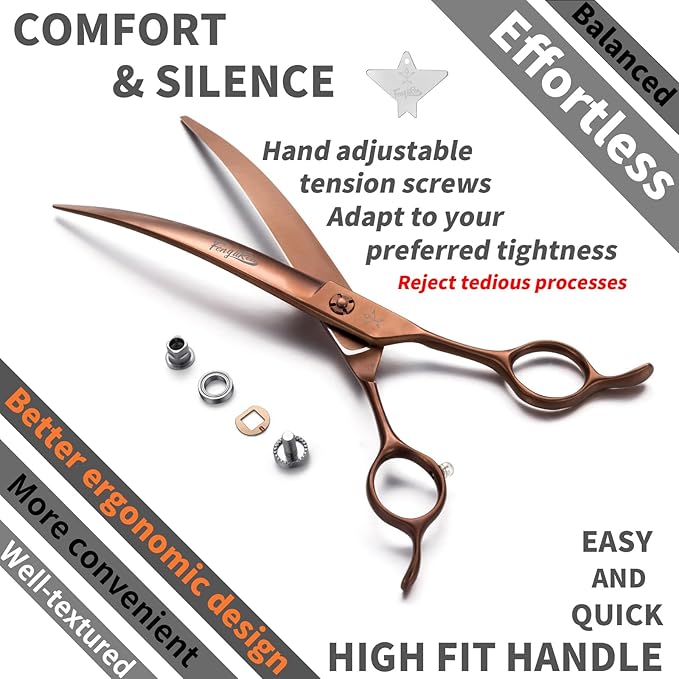 High-end Professional Dog Grooming Curved Scissors Pet Curved Shears 7.5 Inches Extremely Very Sharp Made Of Stainless Steel Alloy By Hand For Dog Cat Groomer