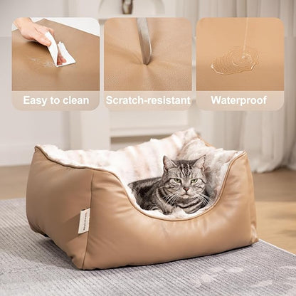 Rectangle Washable Orthopedic Dog Bed for Small, Medium Dogs, Soft Calming, Sleeping Puppy Bed Durable Pet Cuddler with Anti-Slip Bottom, S (24"x20"x10") (Black, Small) (Brown, Small)