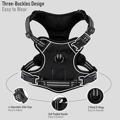 Extra Small Dog Vest Harness, No-Pull Pet Harness with 2 Leash Clips, Adjustable Soft Padded Dog Vest, Reflective No-Choke Pet Oxford Vest with Easy Control Handle for XSmall Breeds, Black, XS