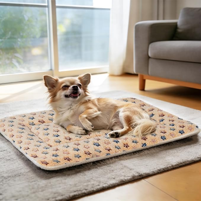 Mora Pets Dog Crate Pad - Ultra Soft Pet Bed With Cute Star Print, Washable Mat for Large Medium Small Dogs, Reversible Fleece Kennel Liner, Cat Bed 21 x 12 Inch Brown