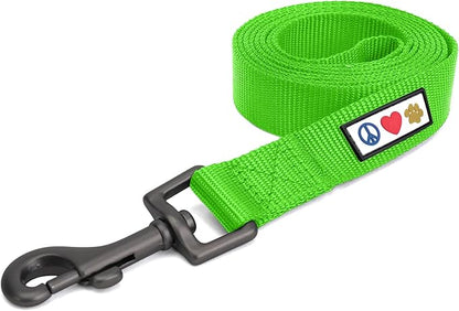 Pawtitas Solid 6 ft Green Dog Leash XS/S Custom Name and Phone Embroidery Strong Nylon Leash for Small Breeds
