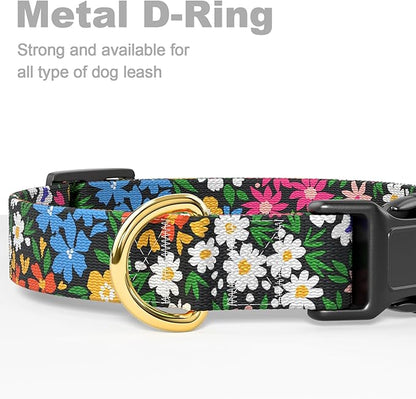 Rnivvi Dog Collar for Small Dogs, Cute Floral Heavy Duty Adjustable Puppy Collar with Quick Release Buckle for Girl & Female, Pet Accessories for Walking Running, XS Length 5/8" Width, Vibrant