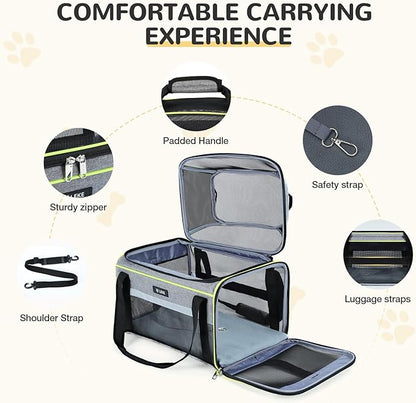 Lekereise Top-Expandable Pet Carrier 17x11x9.5 Inch Alaska Hawaiian Airline Approved Soft Sided Underseat to 12lbs Travel Carriers for Small Cats and Dogs with Locking Safety Zippers Anti-Scratch Mesh
