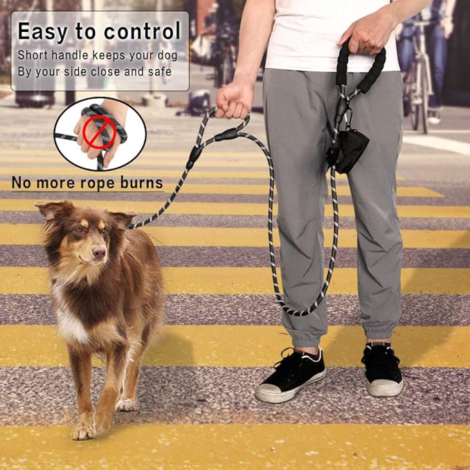 Plutus Pet Rope Dog Leash 6ft Long,Traffic Padded Two Handle,Heavy Duty,Reflective Double Handles Lead for Control Safety Training,Leashes for Large Dogs or Medium Dogs,Dual Handles Leads(Black)