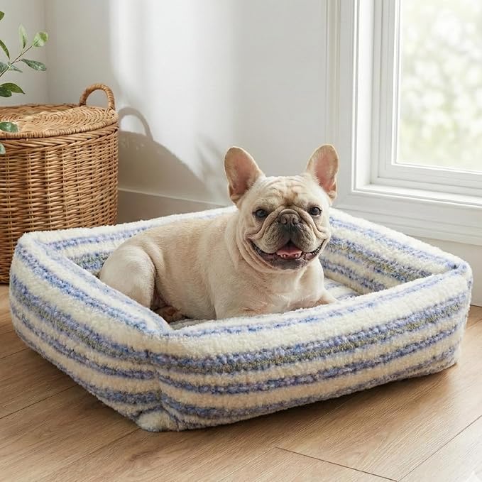 WESTERN HOME WH Dog Bed Medium Size Dogs - Washable Medium Dog Bed, High Back Support Pet Sofa with Sides, Soft Pet Beds with Anti Slip Bottom, 30inch, Blue