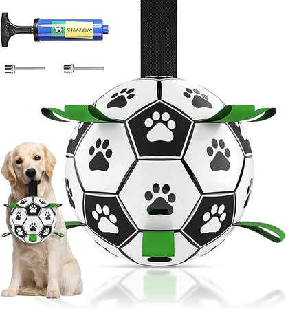 Dog Toys (8 Inch) Large World Cup Soccer Ball with Straps, Iterative Dog Toys for Tug of War, Yard Game, Dog Water Toy, Puppy Birthday Gifts, Durable Indoor & Outdoor Dog Balls for Small & Medium Dogs