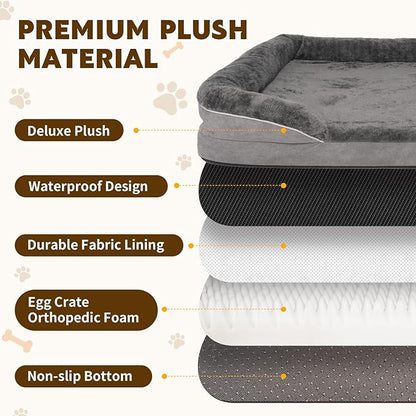 Orthopedic Dog Bed for Medium and Large Dogs Pet Bed with Sides Waterproof Dog Couch with Washable Removable Cover and Egg Crate Foam Pet Sleeping Mat with Anti-Slip Bottom