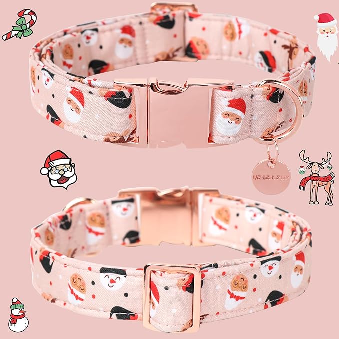 Christmas Dog Collar, Cotton Collar for Puppy Girl Boy Dog or Cat, Comfortable Dog Collar with Durable Metal Buckle, Adorable Pet Collar, M
