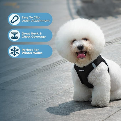 Best Pet Supplies - All Weather Plush, Reflective, No Pull Harness for Small, Medium Dogs, Cats - Secure with Hook & Loop Fastener, Buckle, Double D-Rings - Black Plush, S