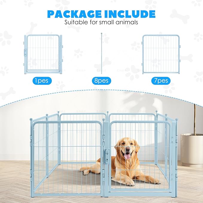 FreePet Dog Playpen for Indoor, Yard, RV Camping, 24 inch 8 Panels for Small and Puppy Dogs, Black│Patented (Blue, 24 inch, 8 Panels)