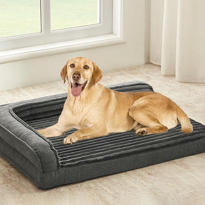 WINDRACING Orthopedic Dog Beds for Large, Medium Dogs, Waterproof Egg Foam Dog Sofa Bed with L Bolster Sides, Washable Large Pet Bed with Removable Cover & Non-Slip Bottom, 36 x 27 inch, Gray