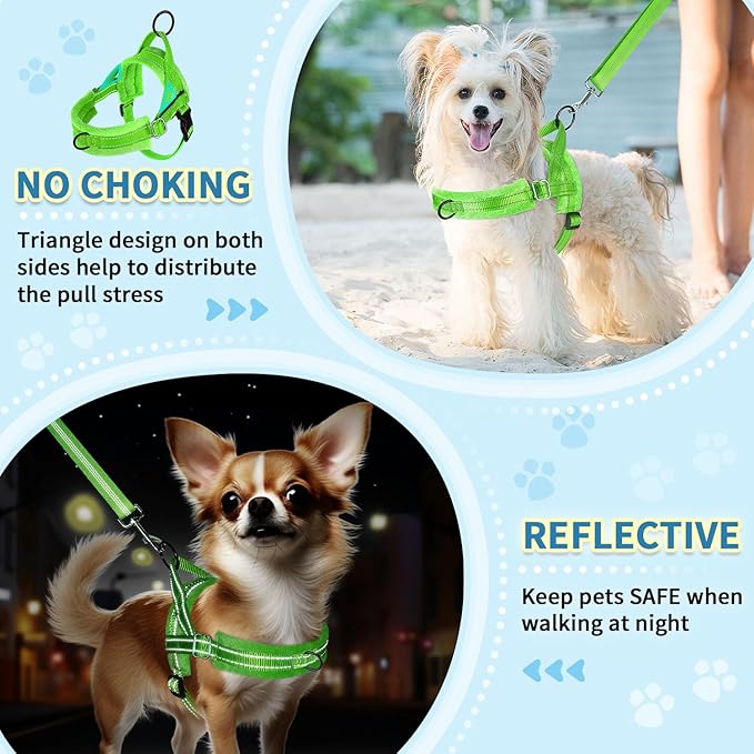 SlowTon No Pull Small Dog Harness and Leash Set, Puppy Soft Vest Harness Neck & Chest Adjustable, Reflective Lightweight & Anti-Twist Pet Lead Combo for Small Medium Dogs (G- Front Clip,S)