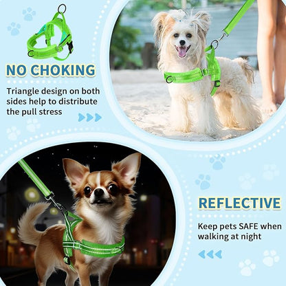 SlowTon No Pull Small Dog Harness and Leash Set, Puppy Soft Vest Harness Neck & Chest Adjustable, Reflective Lightweight & Anti-Twist Pet Lead Combo for Small Medium Dogs (G- Front Clip,S)