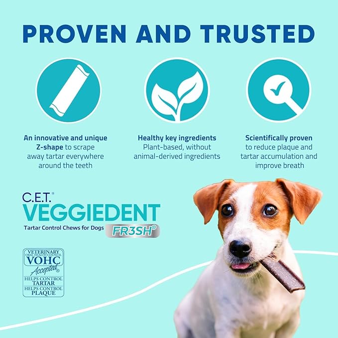 Virbac C.E.T. VEGGIEDENT FR3SH Tartar Control Chews for Dogs, Medium, Beef, 1.6 pounds