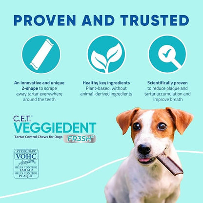 Virbac C.E.T. VEGGIEDENT FR3SH Tartar Control Chews for Dogs, Medium, Beef, 1.6 pounds