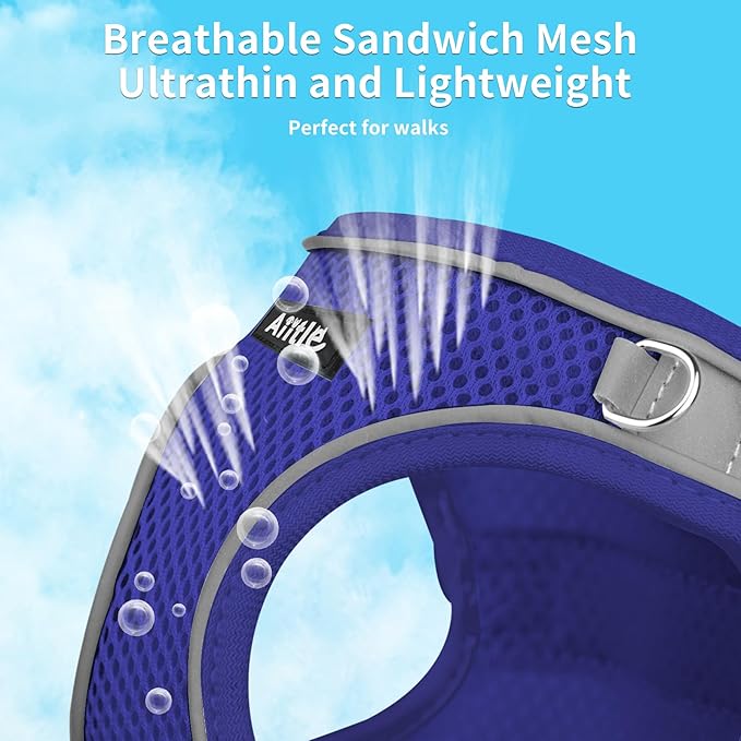AIITLE Escape Proof Dog Harness - Step in Adjustable Dog Harness No Choke Over with Breathable Mesh and Quick-Release Buckle for All Weather- Outdoor Walking, Training for Medium Dogs Royal Blue XL