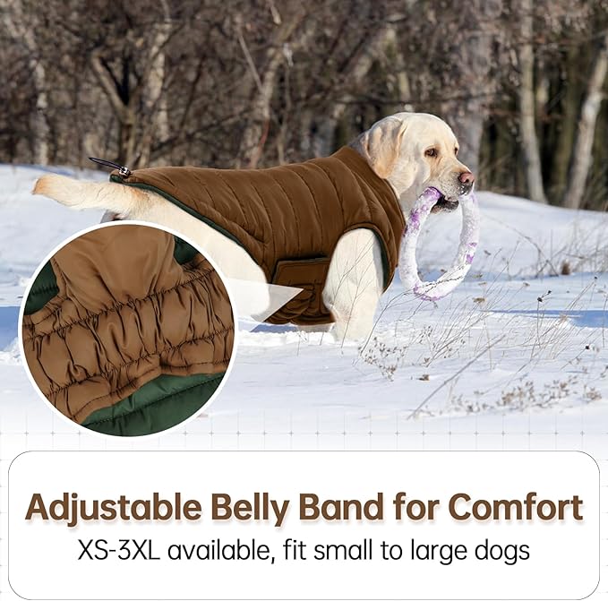 Lelepet Reversible Dog Coat Waterproof Dog Jacket Windproof Puffer Vest for Winter Warm Lightweight Coats for Small Dogs Adjustbale Hook & Loop Pet Apparel with Leash Hole, Chihuahua, Brown, XS