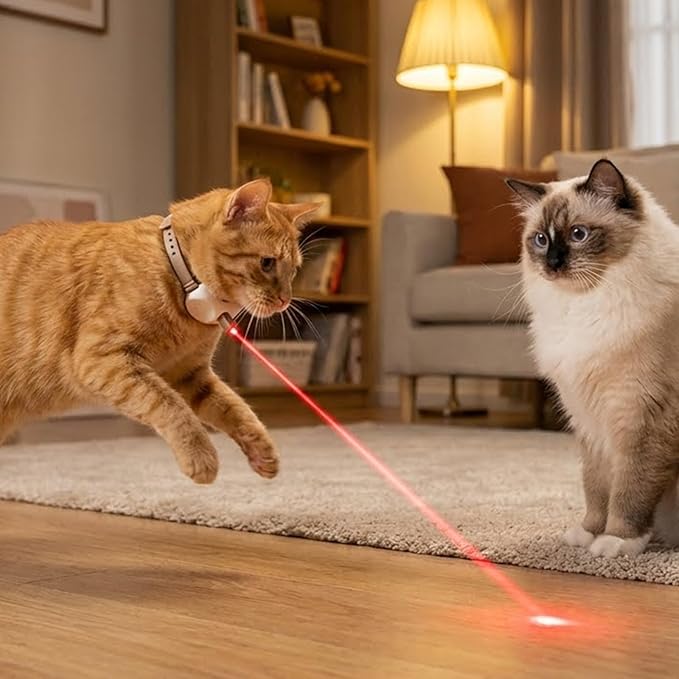 Walfront Cat Toys, Adjustable Fit 9.1–13.4"(23–34cm) Wide Beam Angle Brown Light-Up Collar, USB Rechargeable 2 Modes with Automatic Chasing, Playtime at Home for Energetic Cats, Fun Exercise