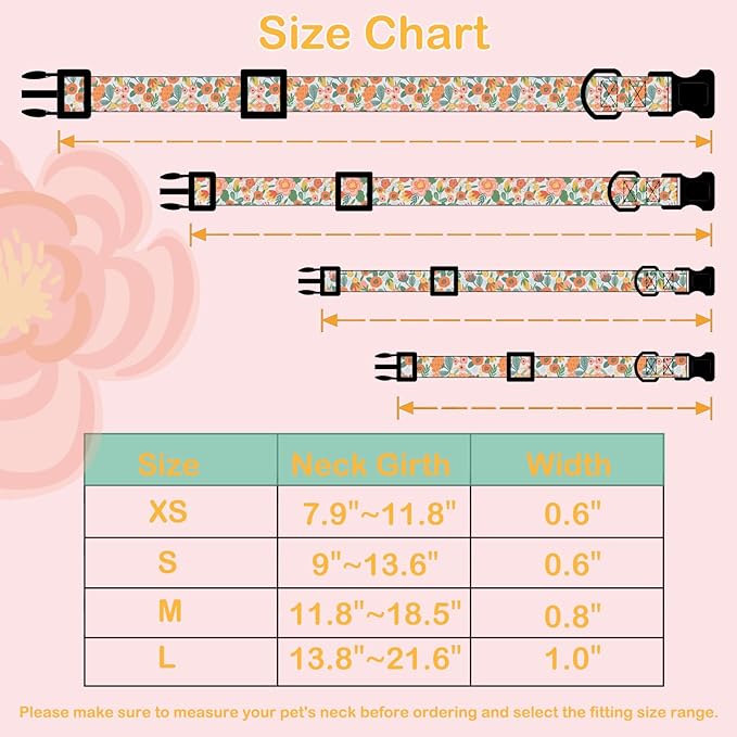 Faygarsle Dog Collar for Small Medium Large Dogs Cute Gaily Colored Puppy Collars for Female Dogs Floral Patterned Pet Collars for Summer Spring Wedding Puppy Girl Dog Collar L