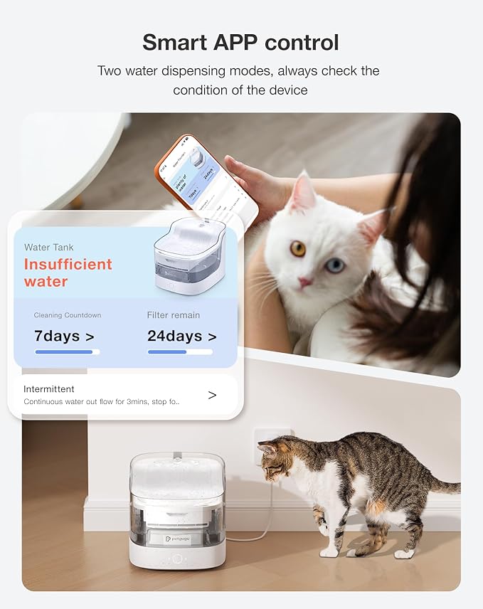 PETGUGU Cat Water Fountain for Drinking, 8-Layer cat Fountain Filter, Ultra-Quiet Pet Fountain for Dogs and Cats 2.4G WiFi(PF1L Marble)