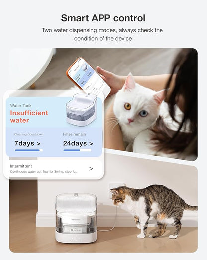 PETGUGU Cat Water Fountain for Drinking, 8-Layer cat Fountain Filter, Ultra-Quiet Pet Fountain for Dogs and Cats 2.4G WiFi(PF1L Marble)