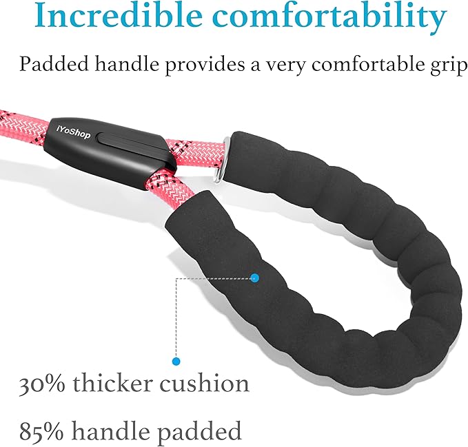 iYoShop Dual Dog Leash - 360° Swivel, No Tangle Walking Leash with Shock Absorbing Bungee for Two Dogs (Medium, 8-35 lbs, Baby Pink)