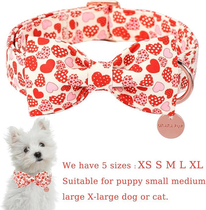 Valentine’s Day Dog Collar with Bow Tie,Donut Heart Bowtie Collar with Metal Buckle,Valentine’s Day Gift Pet Collar for Puppy Girl Boy Dog or Cat, Comfortable Dog Collar, XS, Neck 8-12in