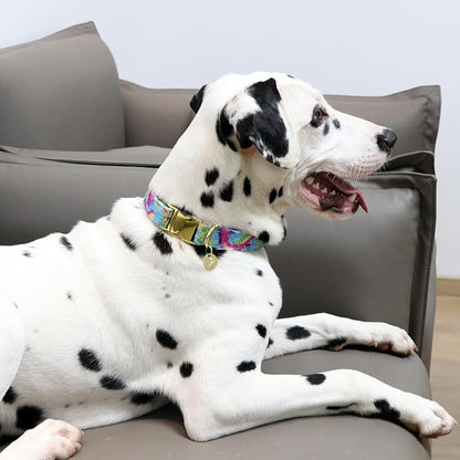 Tie Dye Summer Cotton Dog Collar with Metal Buckle Gift Collar for Small Medium Large Girls or Boys Dogs Cute Durable Comfortable Pet Collars