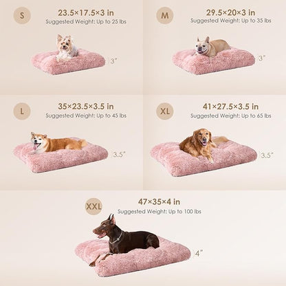 EHEYCIGA Fluffy Dog Crate Bed for Large Dogs, Plush Faux Fur Crate Pad, Calming Anti Anxiety Large Dog Bed, Washable Soft Warm Crate Mat with Non-Slip Bottom, Pink
