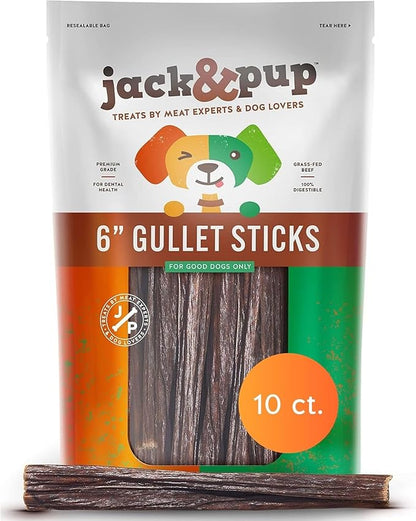 Jack&Pup 6-inch Gullet Sticks for Dogs – Odor Free Joint Health Support Dog Chews - Naturally Rich in Glucosamine and Chondroitin (10 Pack)