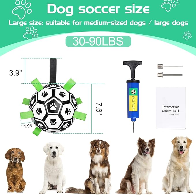 CHUKCHI Dog Toys Soccer Ball with Straps, Interactive Dog Toys for Tug of War,Puppy Birthday Gifts,Dog Water Toy,Pet Tug Toy,Durable Pet Balls for Small Medium & Large Dog（8 inch）