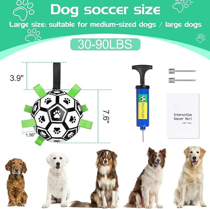 CHUKCHI Dog Toys Soccer Ball with Straps, Interactive Dog Toys for Tug of War,Puppy Birthday Gifts,Dog Water Toy,Pet Tug Toy,Durable Pet Balls for Small Medium & Large Dog（8 inch）