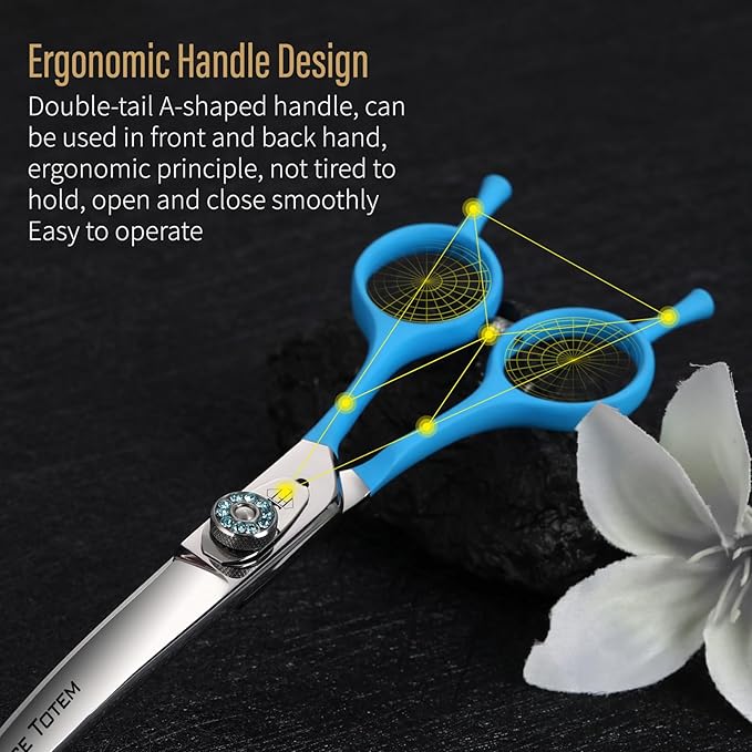 Professional Pet Grooming Curved Scissors, JP440C Alloy Steel, Blue Ergonomic Handle, Sharp and Durable for Dog Grooming (7.5")