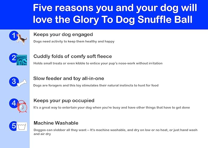 Glory To Dog Puppy and Small Breed Snuffle Interactive Foraging Dog Puzzle Ball Toy Blue Small
