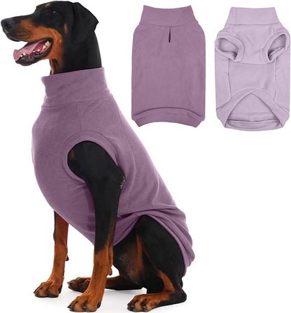 IECOii 2 Pack 5XL Fleece Large Dog Sweaters Soft & Stretchy Sweatshirts Warm Vest for Fall Spring Winter, Dogs Cold Weather Coats, Leash Hole, Machine Washable (Size 5XL, Dark Purple & Light Purple)