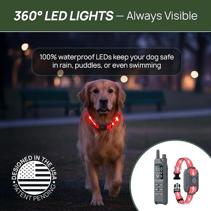 2-in-1 Dog Shock Collar with Remote & 360° LED Safety Lights – 4200FT Range Dog Training Collar, IPX8 Waterproof, 4 Training Modes, Rechargeable E-Collar for Small Medium & Large Dogs (10-120lbs)