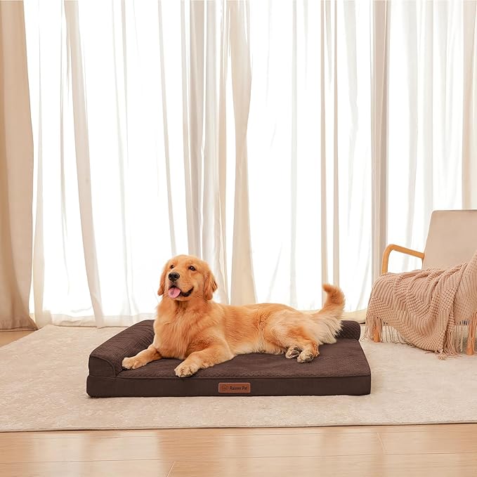 Rainmr Orthopedic Dog Beds for Large Dogs, Memory Foam Dog Beds Large Sized Dogs, Washable Removable Cover, Nonskid Bottom, Waterproof, for Indoor, Outdoor, Crate ＆ Car Use, 41x27x6 Inches, Brown Grey