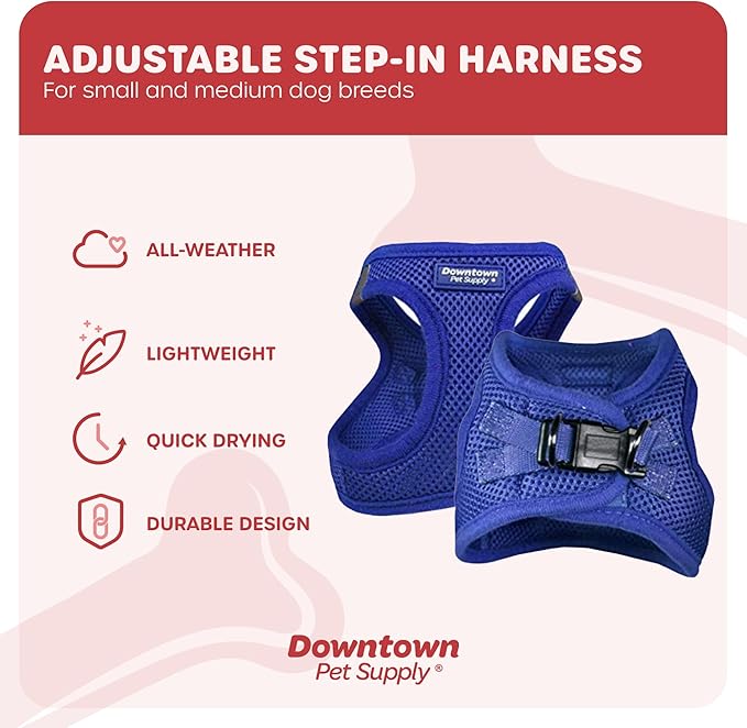 Downtown Pet Supply Step-in Dog Harness – No Pull, Adjustable Padded Mesh with Reflective Trim, Secure Buckle Strap – Comfortable & Breathable Small Dog Harness, Small, Blue