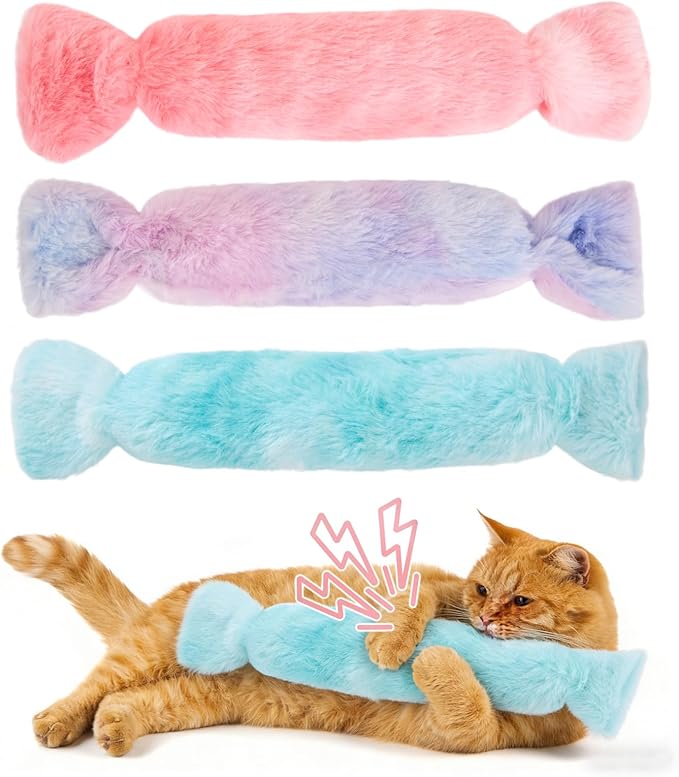 PATTEPOINT Cat Kicker Toy 3Pcs, Candy Shape Catnip Toys for Cats, Catnip Toys with Crinkle Paper. Indoor Kitten Toy Kicker Pillows.