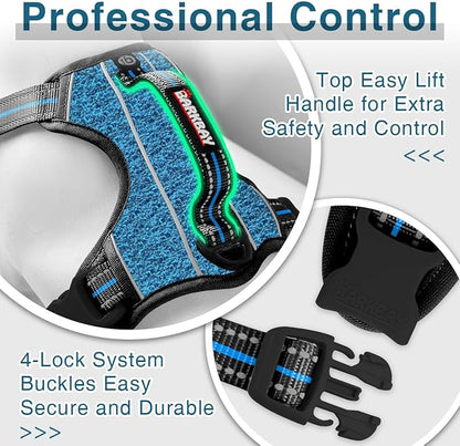 BARKBAY Dog Harness No Pull with ID Tag Pocket - Heavy Duty, Reflective, Easy Control for Large Dogs(Blue/Black,XL)