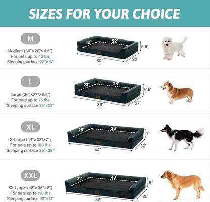 COZY KISS Orthopedic Large Dog Beds, Bolster Pet Couch with Waterproof Lining, Egg Crate Foam Sofa for Pets Up to 65 lbs, U-Shaped, 36x27x6.5 inch, Black