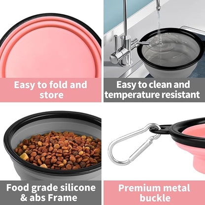 Collapsible Dog Bowls-2 Pack Large Size for Large/Medium Dogs, Pet Travel Water Bowl, Dogs Cat Portable Water Bowl, Dog Pet Feeding Watering Dish Outdoor Hiking Parking Traveling with 2 Carabiners