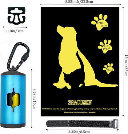 Metal Dog Poop Bag Holder w/Leash Clip|Durable Scratch-Resistant Aluminum|15 Bags+3 Accessories(Blue)