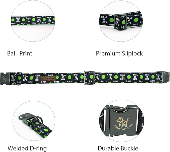 Elegant little tail Dog Collar, Holiday Pet Collar Boy Dog Collar Durable Dog Collars Ball Print Soft Pet Gift Adjustable Dog Collar for Small Medium Large Dogs