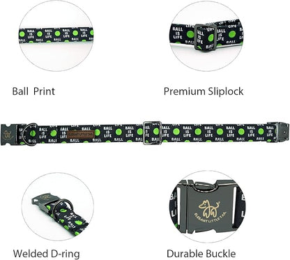 Elegant little tail Dog Collar, Holiday Pet Collar Boy Dog Collar Durable Dog Collars Ball Print Soft Pet Gift Adjustable Dog Collar for Small Medium Large Dogs
