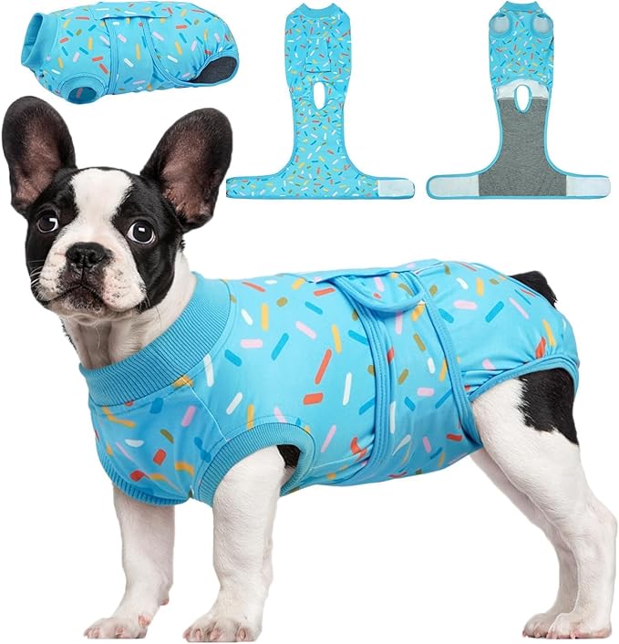 Kuoser Dog Recovery Suit Male, Dog Surgery Suit for Neutering, Breathable Recovery Onesie, Post-Op Protective Vest for Wound, Bodysuit for Abdominal Wounds Skin Disease, BlueRibbon M