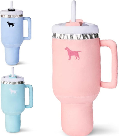 Pup Cup Tumbler Dog Toy – Cute Girl Dog Toy, Valentines & Birthday Gift, Interactive Squeaker, Fun Puppy Present (Pink Peach Dust)
