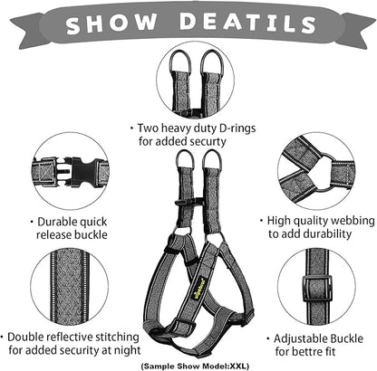 Xipebros No Pull Dog Harness with Reflective Adjustable,Stops Pets from Pulling and Choking On Walks for Large Dogs (Black, XXL)